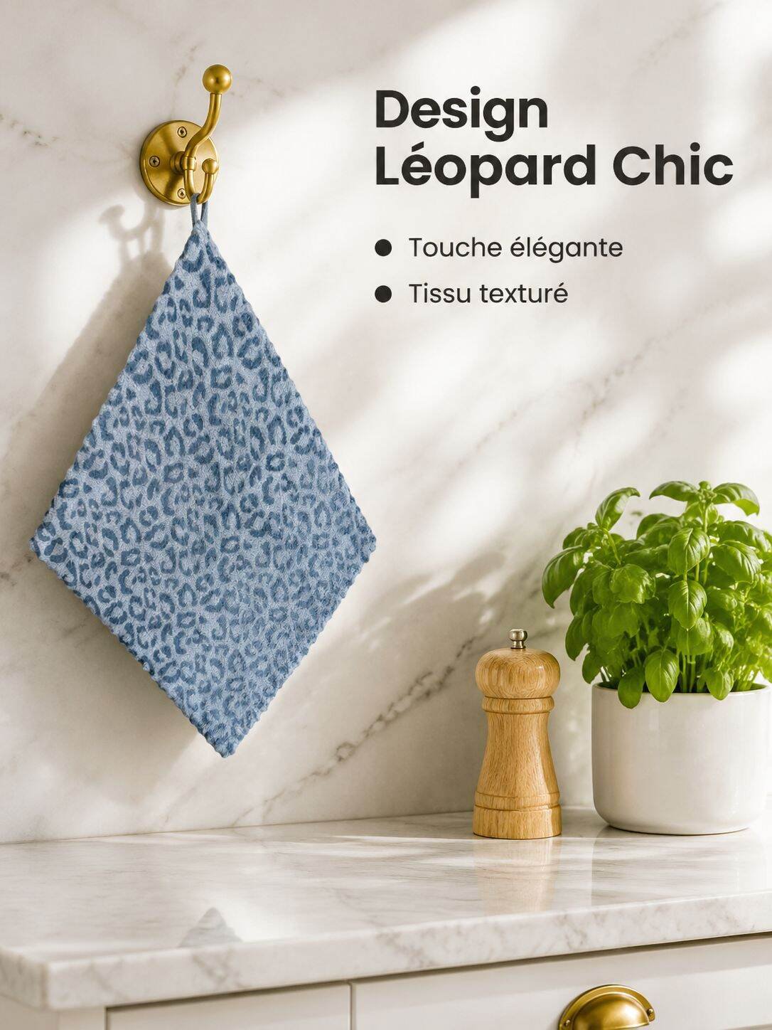 Torchon imprimé léopard, absorbant, pour cuisine et salle de bain, sans peluche