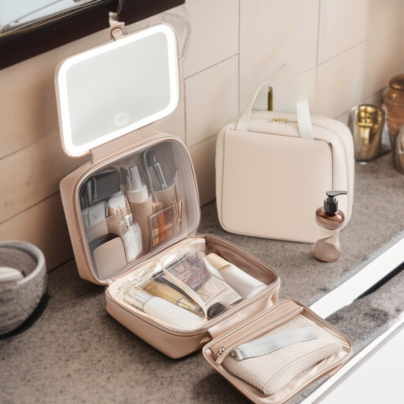 กระเป๋าเครื่องสำอางแบบพกพา ใส กันน้ำ ความจุใหญ่ พร้อมกระจก สำหรับเดินทาง