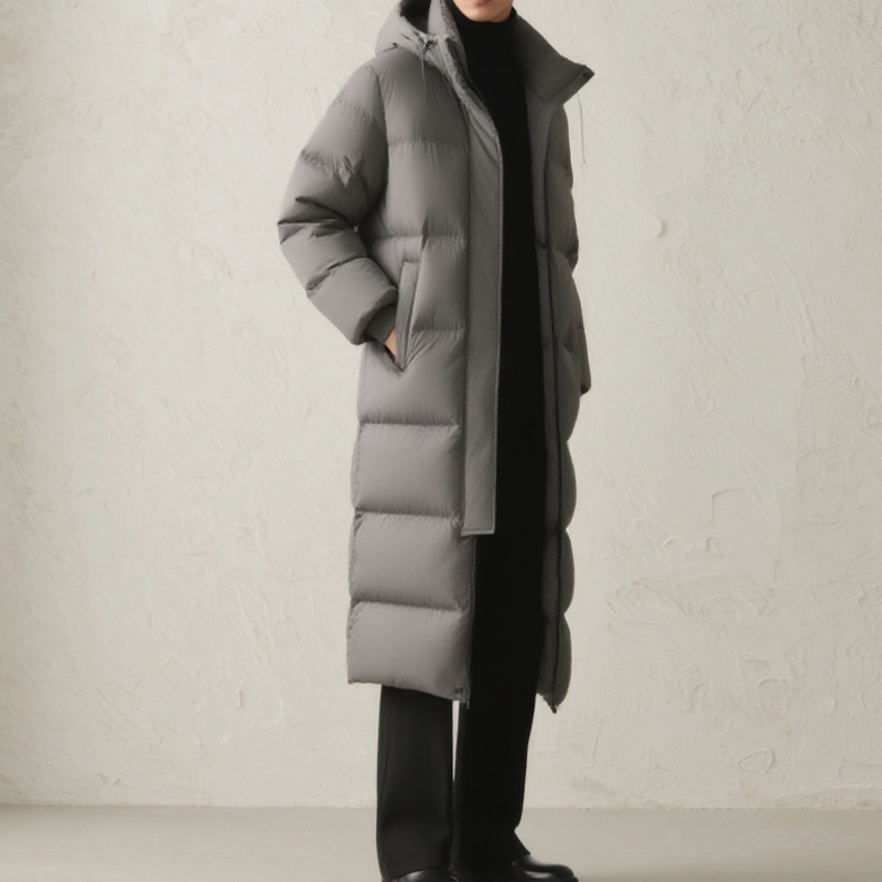 그레이 컬러 롱 다운 코트