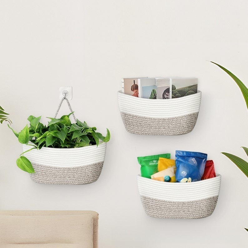 三層掛籃棉繩編織收納筐