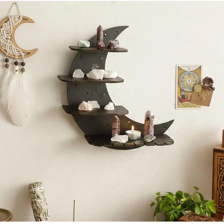 月牙木質樓梯水晶燭臺牆壁掛件