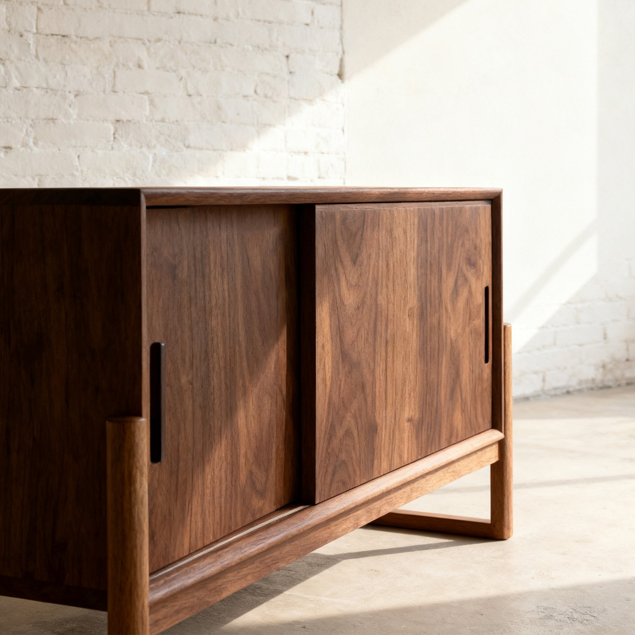 클래식 월넛 슬라이딩 도어 수납장