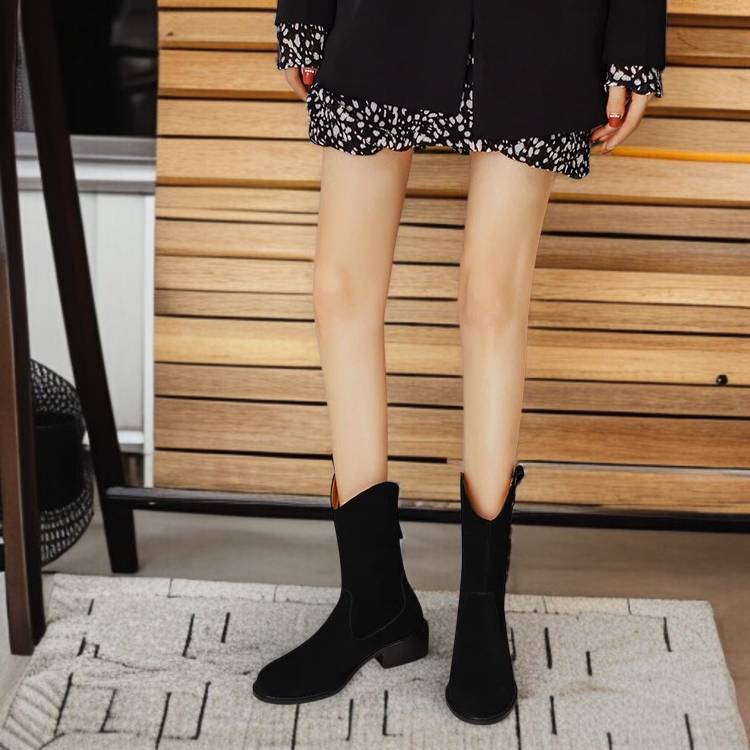 女性のチャンキーヒールマーチンブーツはファッションブーツ通勤ジッパー小さなショートブーツ西洋のカウボーイブーツライダーショートブーツを霜