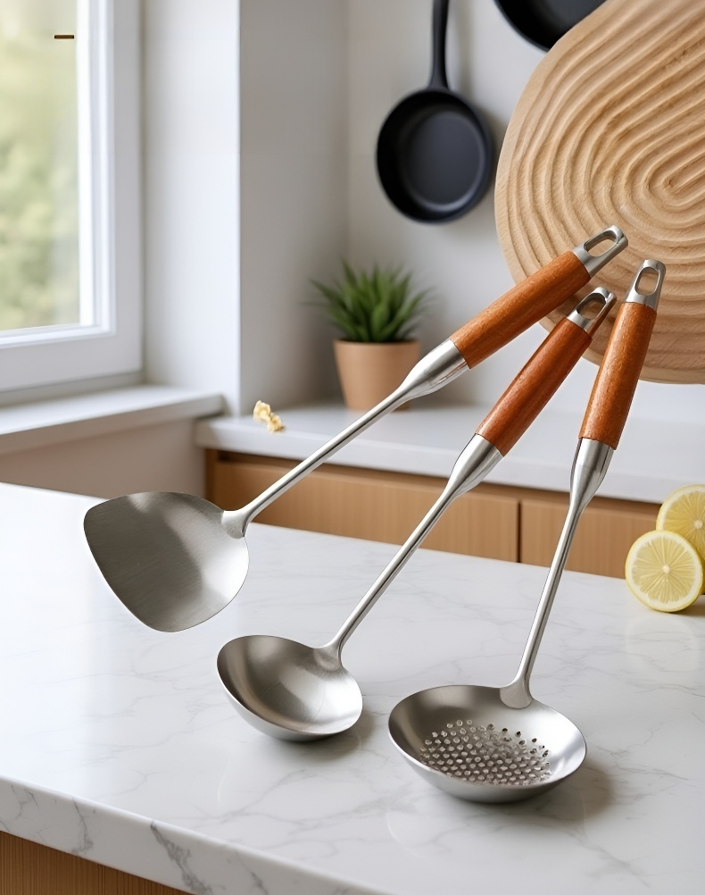 요리 중 사용하는 로즈우드 스테인리스 주걱