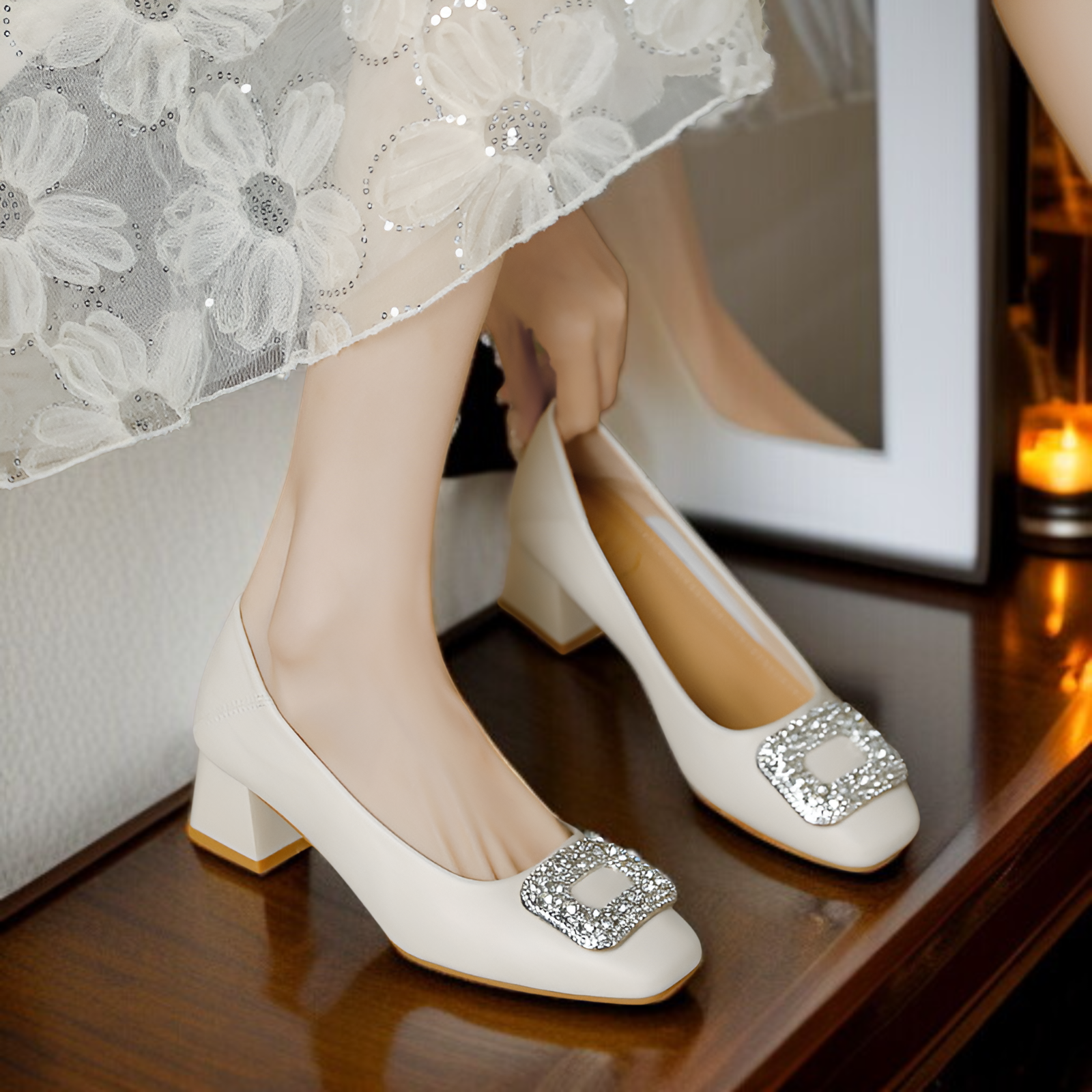 女性用チャンキーヒールシューズ、夏用シューズ、新スタイル、オールマッチ、気質、ミドルヒールシューズ、本革、マザーシューズ、面接用、プロフェッショナルシューズ、ハイヒール