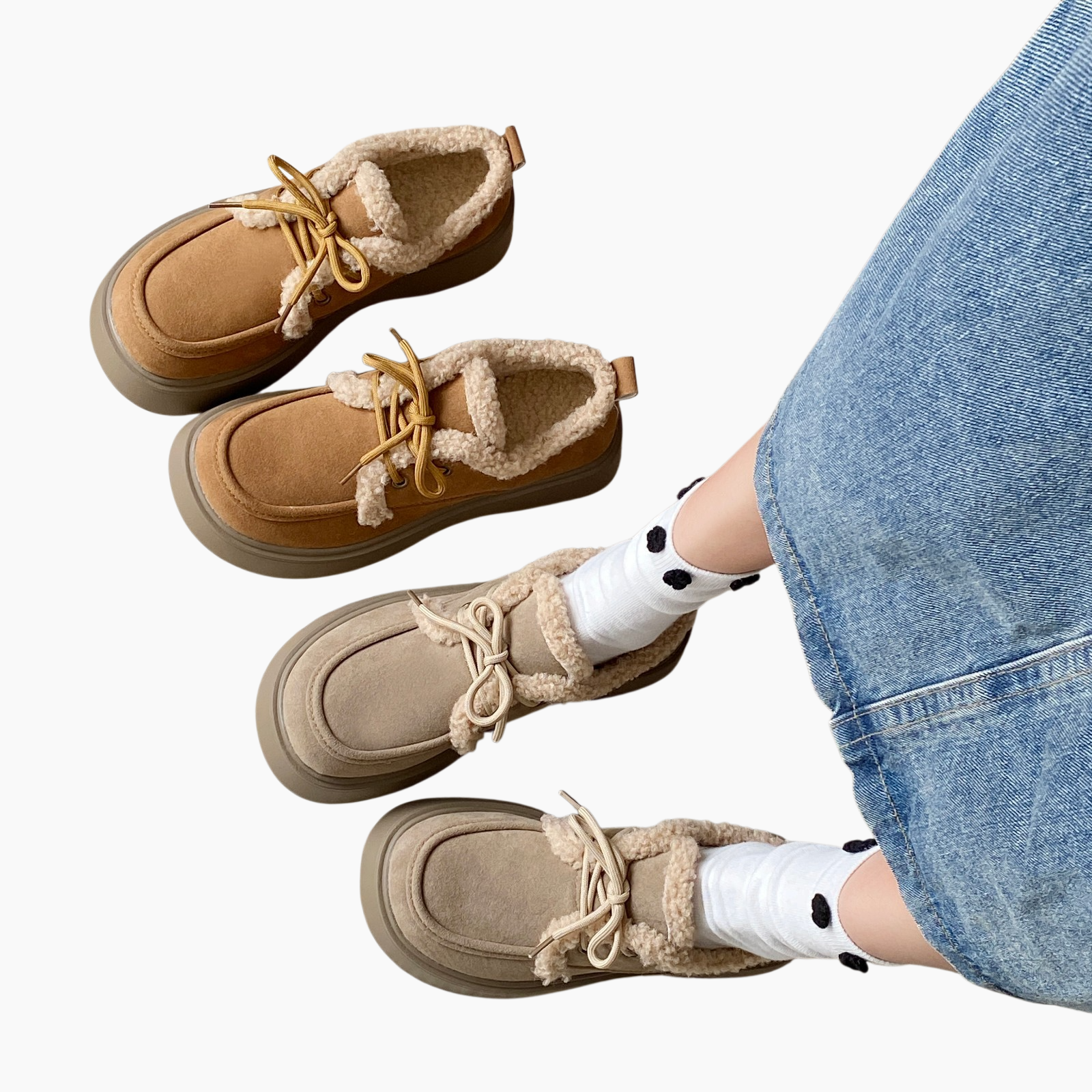 작은 구두 여 융에 도톰한 스트랩 로퍼 보온 퍼 스몰 구두 여 통굽 면화 여