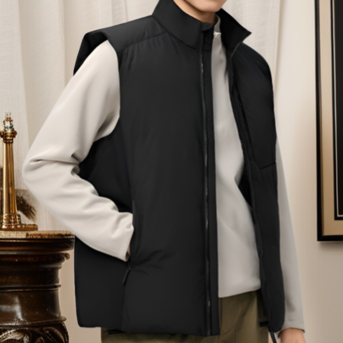 メンズスタンドカラーダウンベスト、厚手のダウンベスト、防風、防水、保温、帯電防止加工、高品質のホワイトダックダウン使用、軽量。