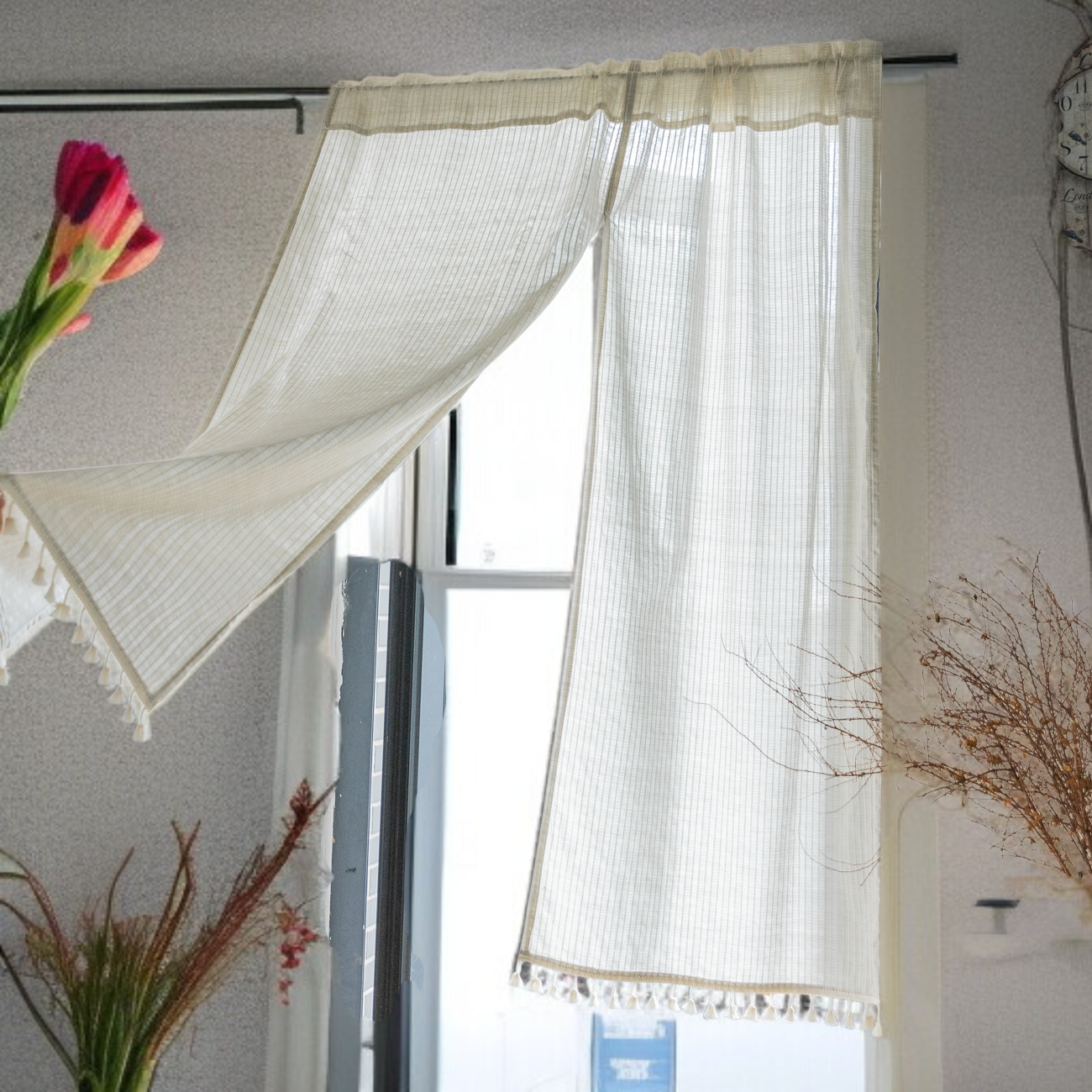 호텔 주방은 커튼이 반 칸막이 되어 있다 가림막 반커튼 주방 칸막이 문발