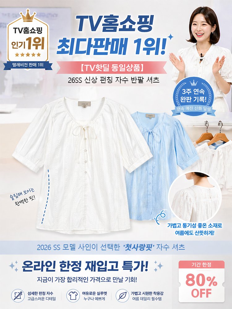 26SS 신상 여서용 펀칭 자수 반팔 셔츠
