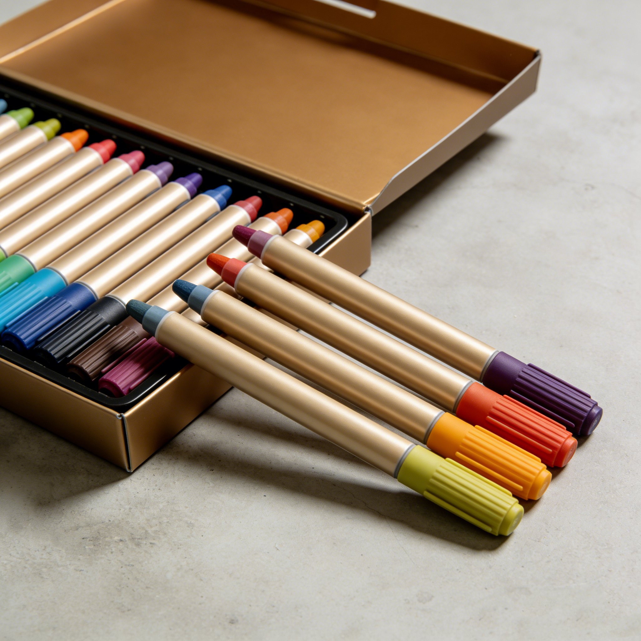 カラフルな両端マーカーペンのアップ写真