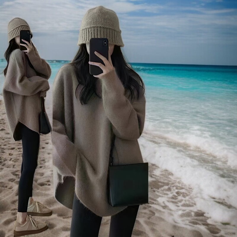 ニット セーター レディース 冬 長袖 ラウンドネック モヘア プラッシュ 暖かい セーター レディース 2024 秋冬 ソリッドカラー 多用途 ソフト ワックス状 高品質 アウター ニット ボトム 