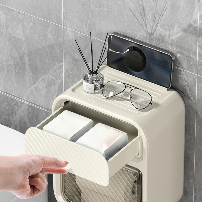 Caja de pañuelos impermeable de lujo ligero, de doble capa, montada en la pared, sin perforación