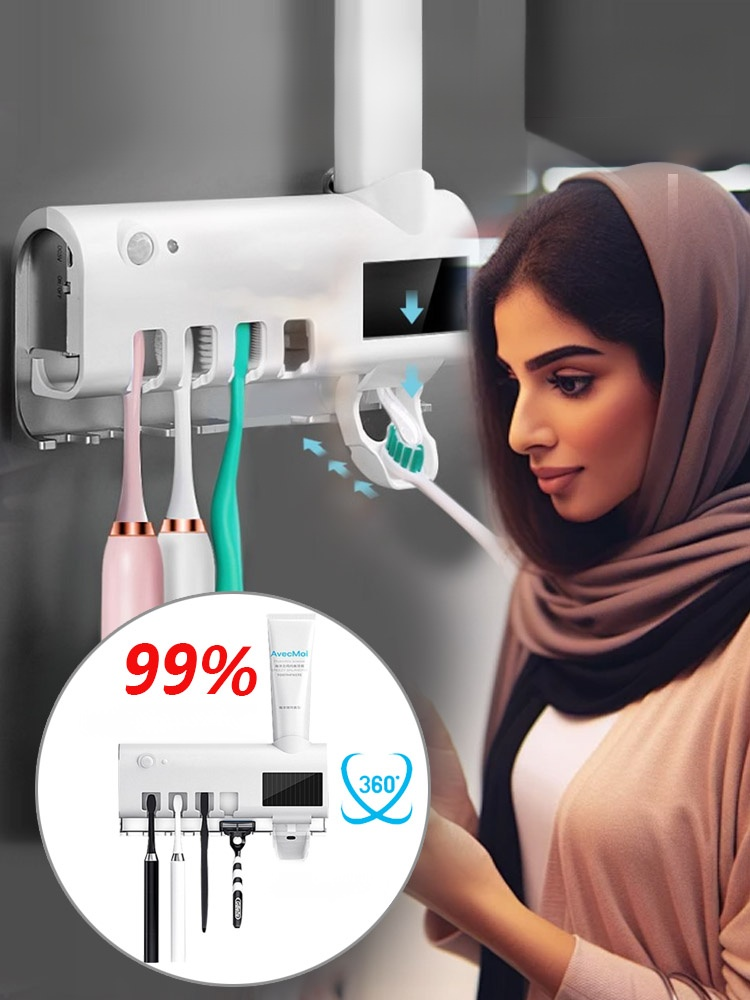 حامل فرشاة أسنان متعدد الوظائف مثبت على الحائط