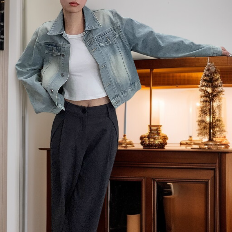 プチデニムショートジャケット レディースカジュアル万能初秋新作