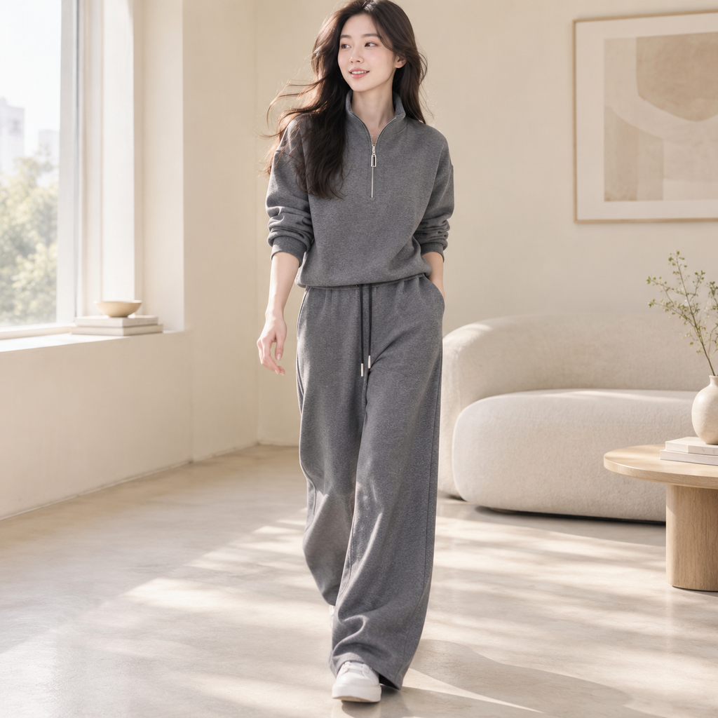 봄가을 신상 하이넥 맨투맨 여성 캐주얼 세트