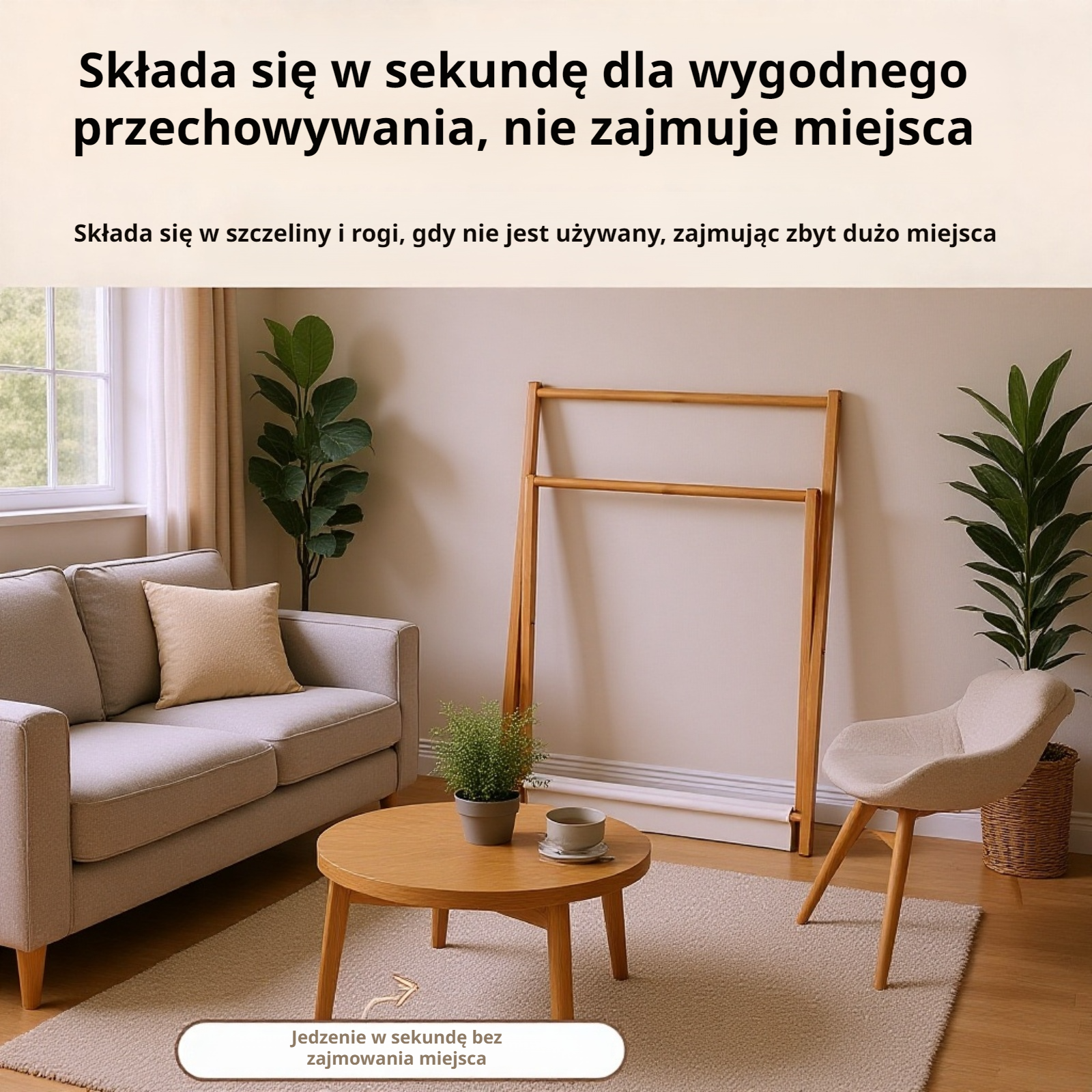 Łatwy w montażu bambusowy wieszak na ubrania