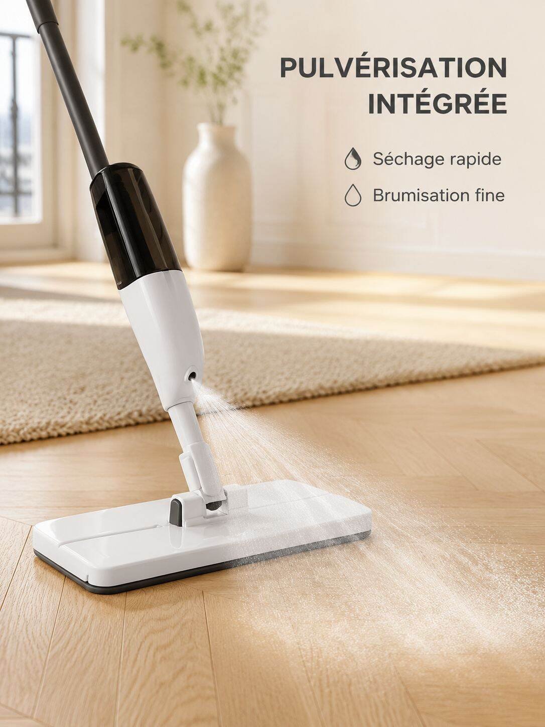  Mop Vaporisateur sans contact, balai à tête plate à pince pour usage domestique sec et humide