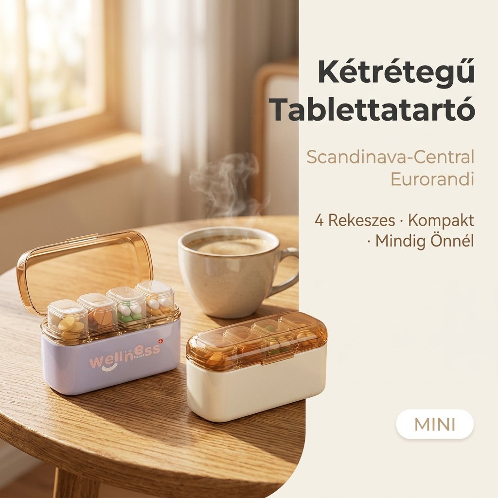 Kétszintes hordozható mini gyógyszeres doboz