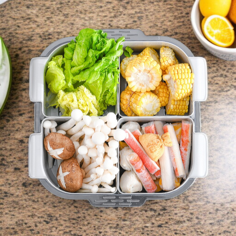 Home Kitchen Doppellagige Obst und Gemüsewaschschüssel Kompartimentierte Abtropfkorbplatte Gemüsekor
