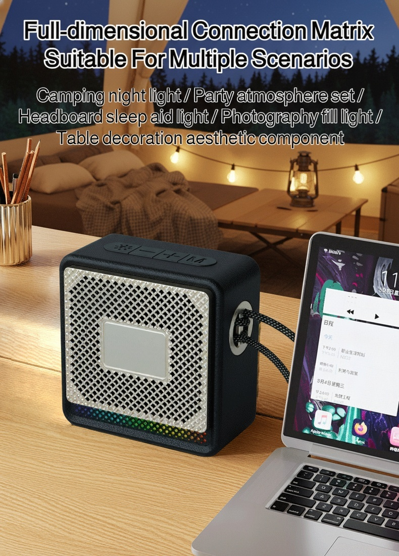 Mini wireless speaker next to smartphone