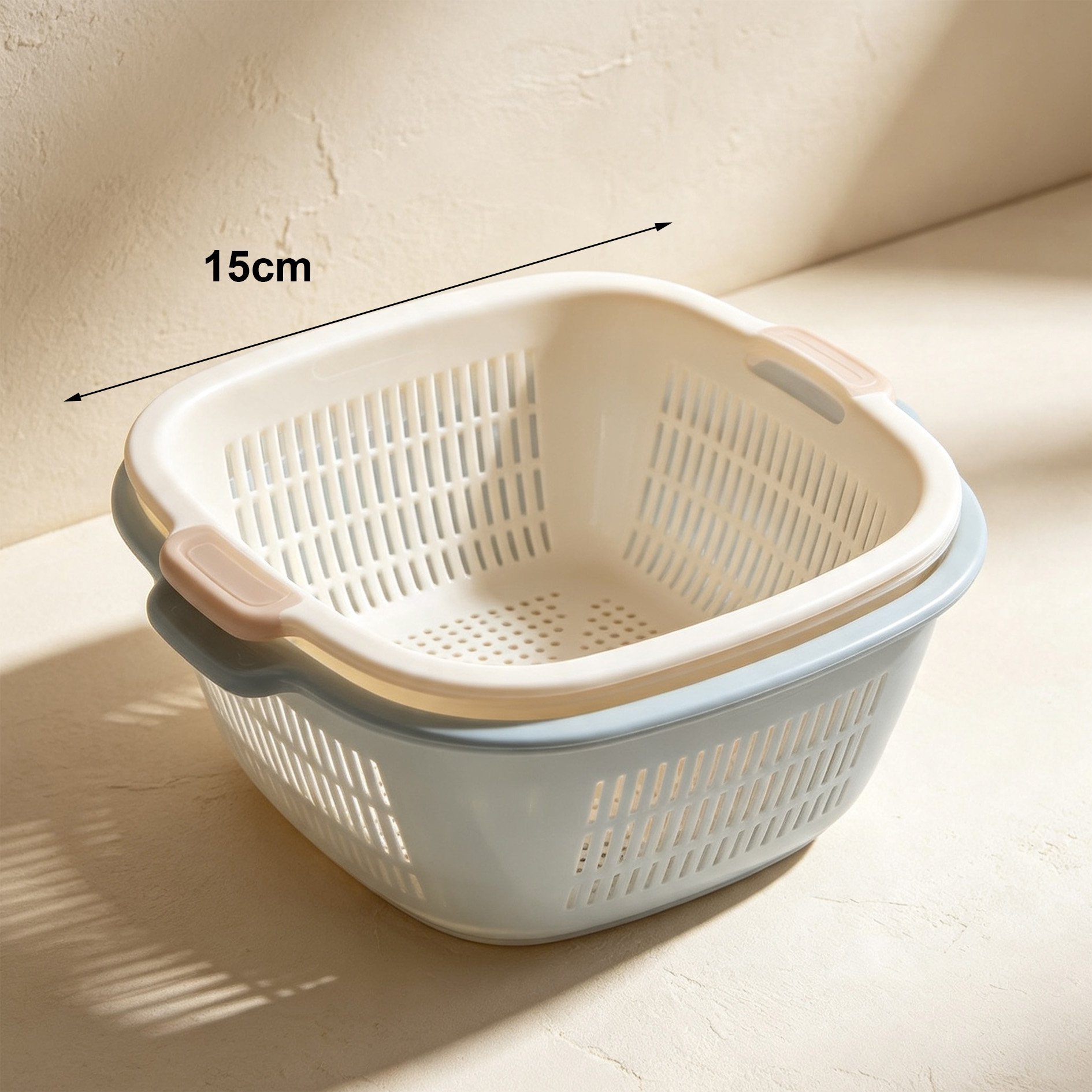 Durable plastic washing and draining baskets in assorted colors