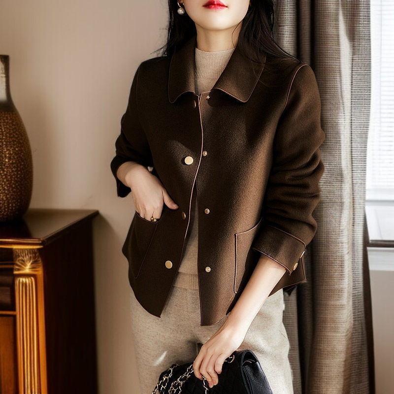 ルーズな両面ツイードショートジャケット 軽くて高級な気質のファッションラペルショートジャケット ファッション両面ツイードショートジャケット