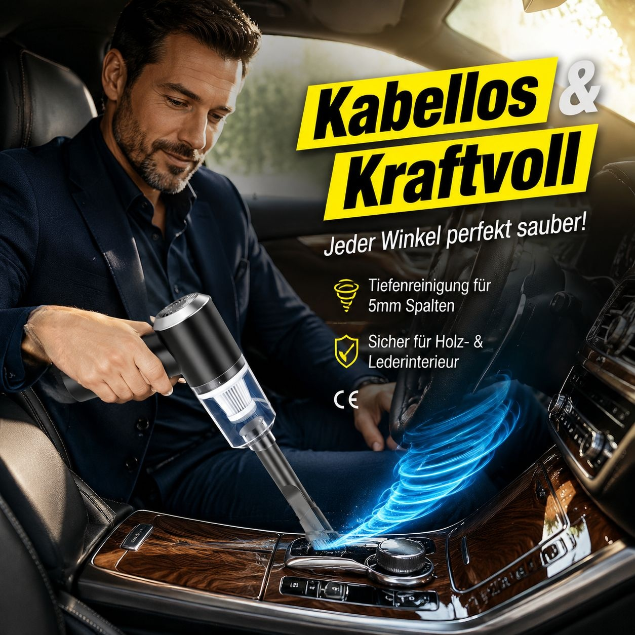 Tragbarer kabelloser Auto-Staubsauger, innovatives Saugkraft-Design