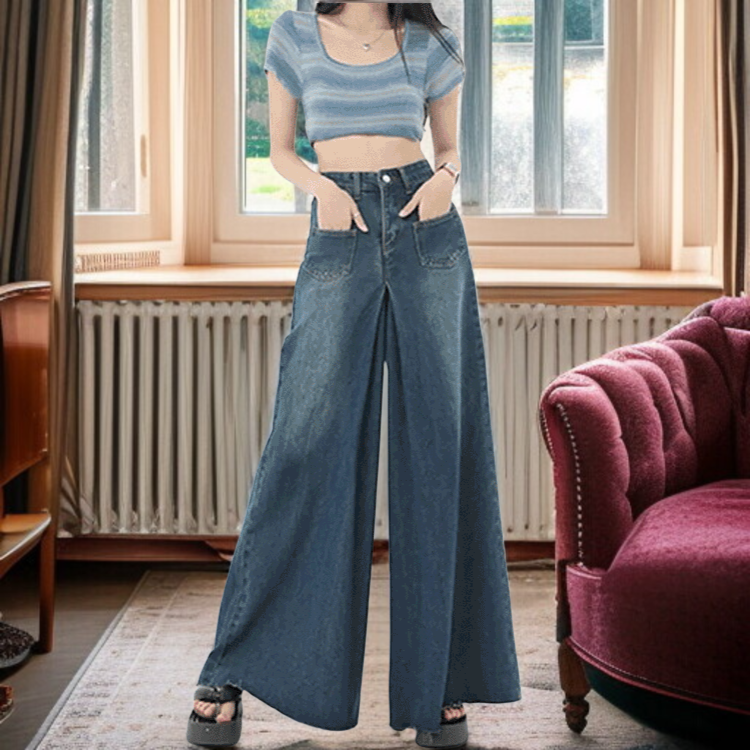 여성용 슬림핏 하이웨이스트 데님 치마바지