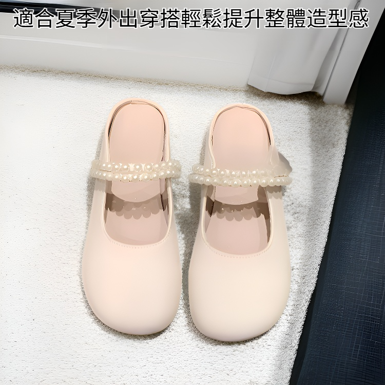 夏季外穿瑪麗珍半開口小香風平底女涼鞋