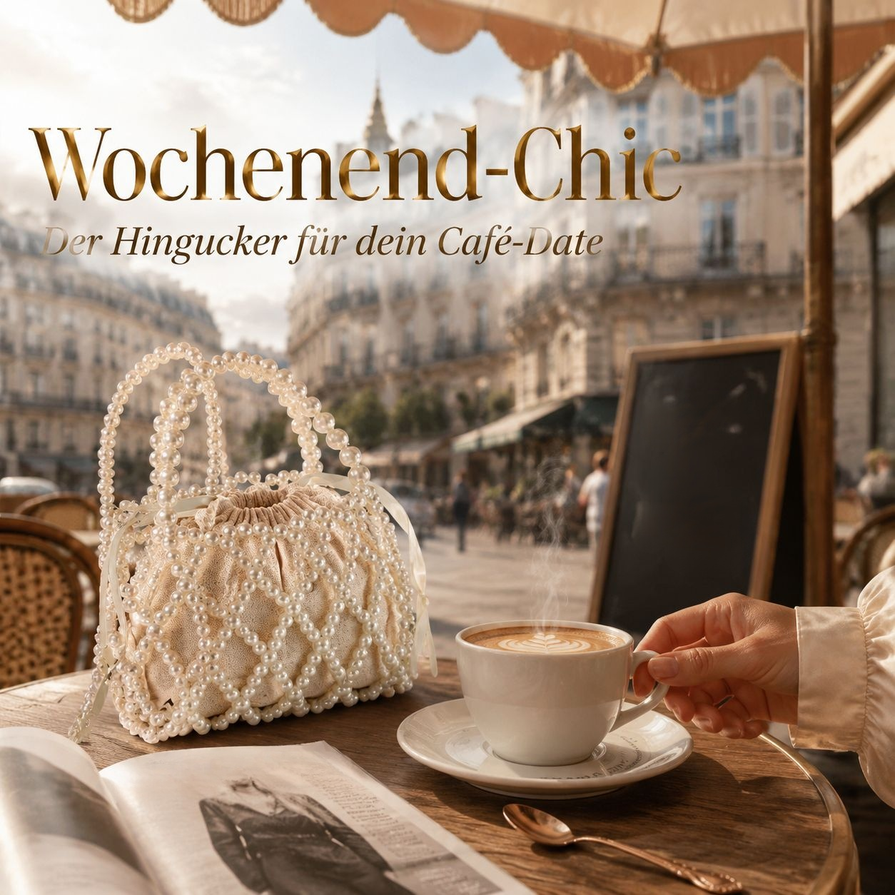 Französische Retro-Perlen geflochtene Tasche, Feenstil-Bucket-Bag, Damen Handtasche