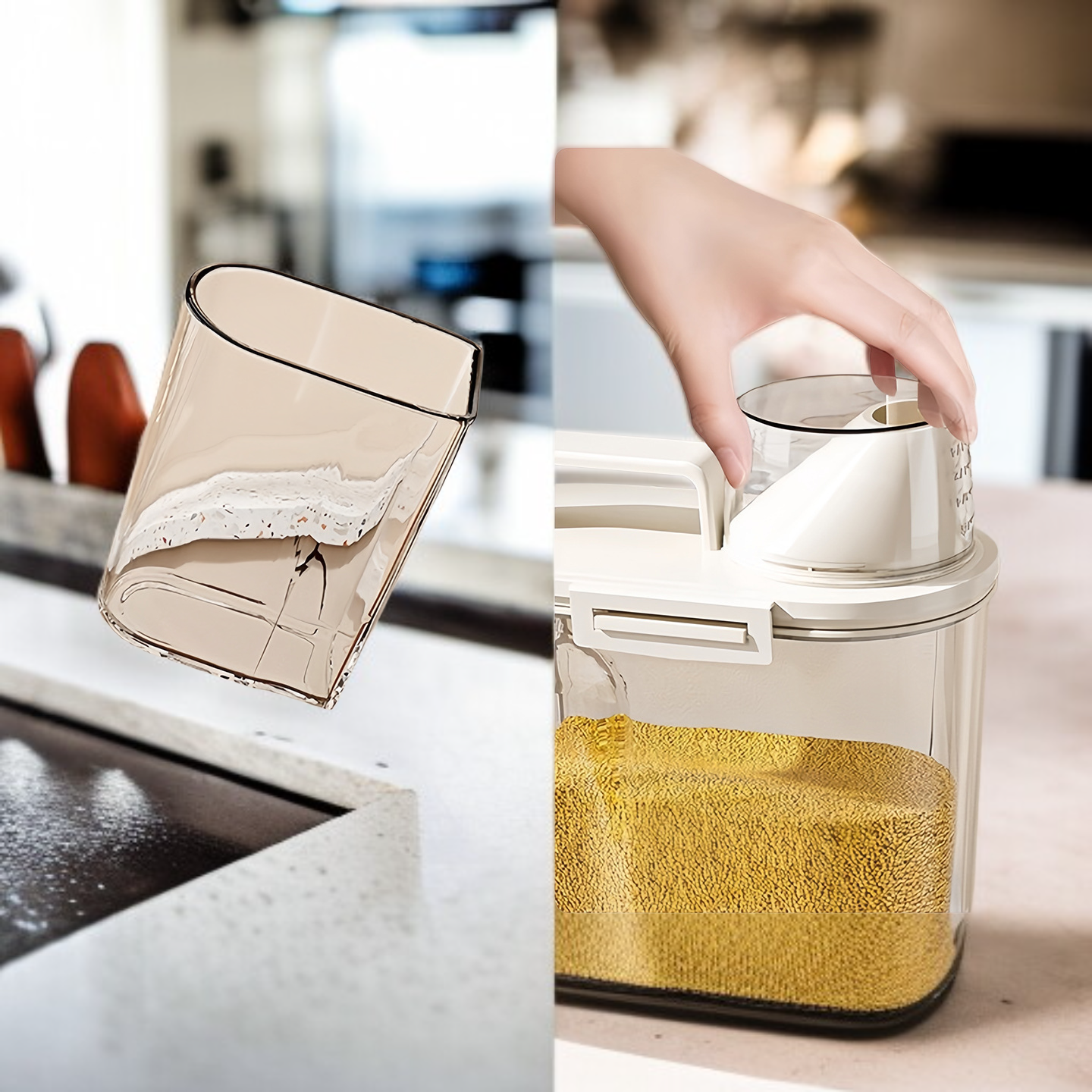 Dóza na rýži pro domácí použití, odolná proti hmyzu, vlhkosti a vzduchotěsná.