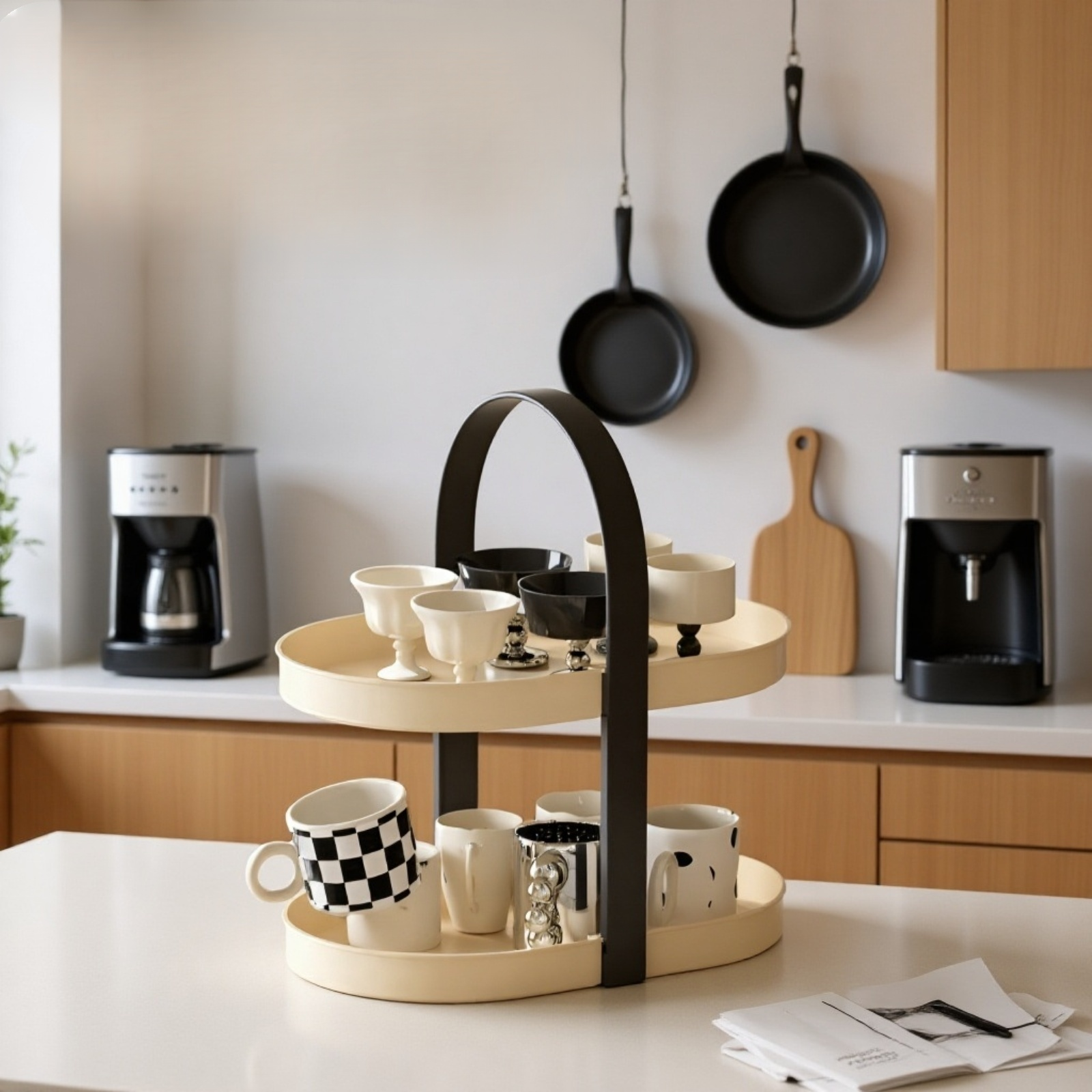 No-drill multi-layer coffee mug rack mounted on wall