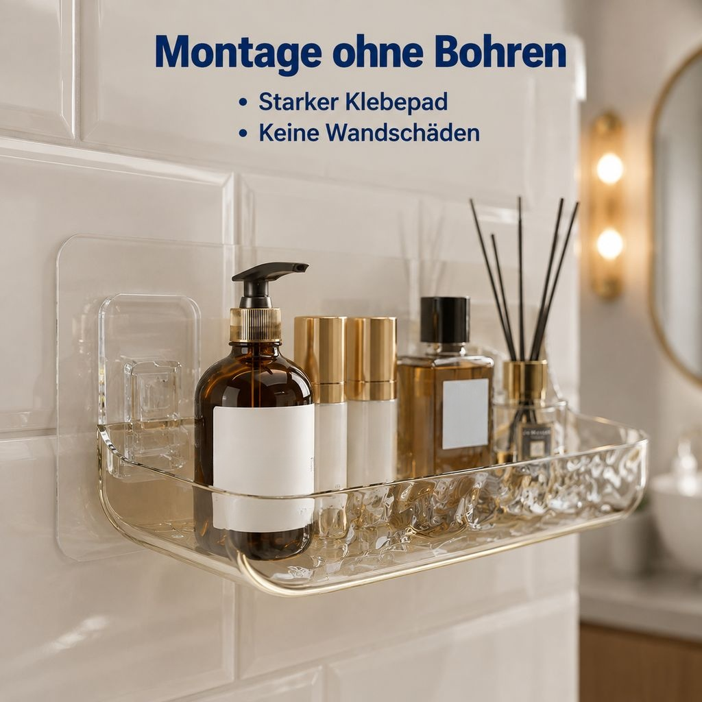 Wandmontiertes Acrylregal fürs Badezimmer