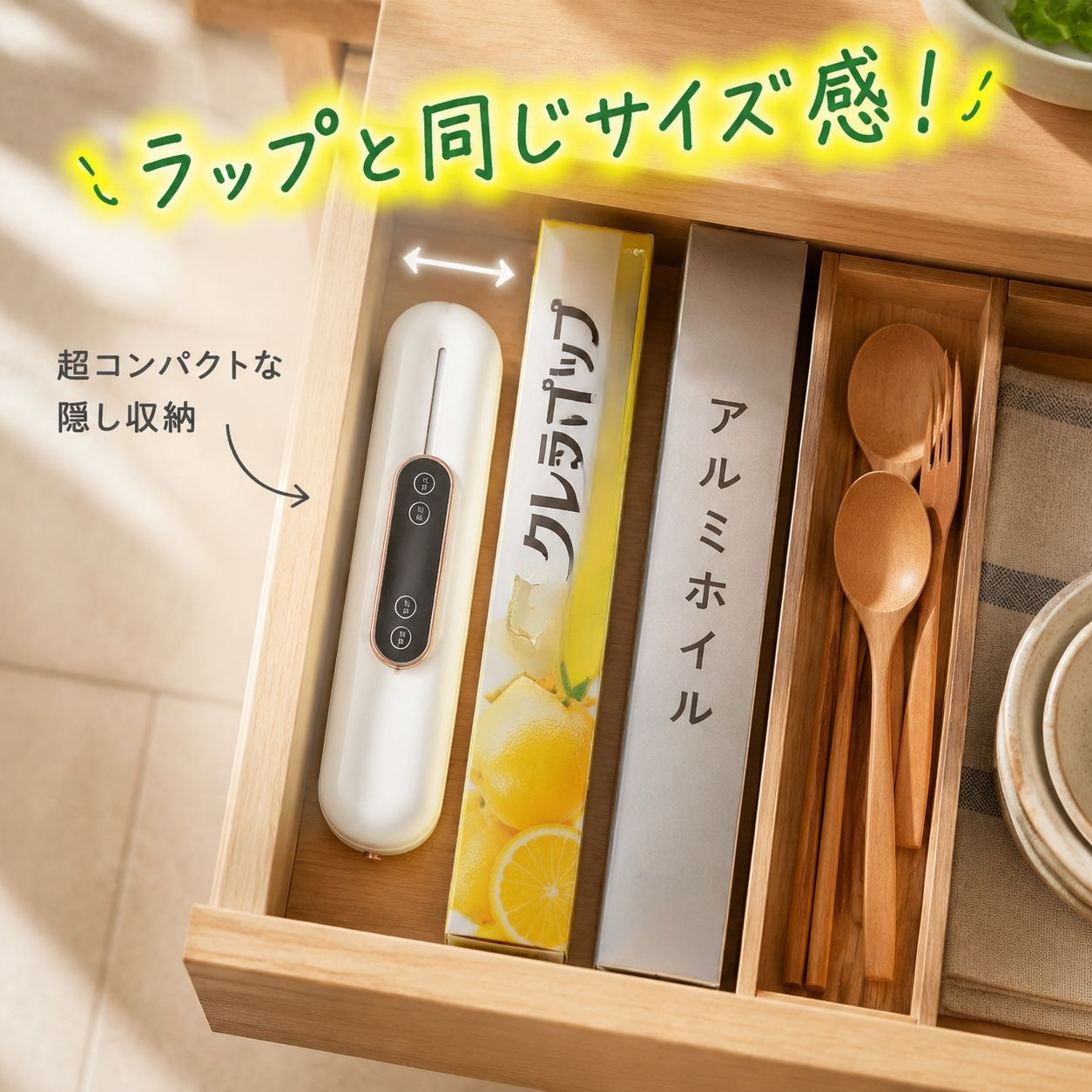 全自動食品真空保存機、冷蔵庫収納対応