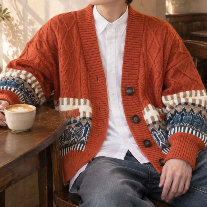 남성 빈티지 프레피룩 루즈핏 니트 가디건 봄 가을 커플 스웨터 아우터