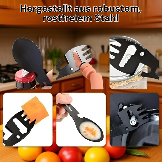 Überlebensgabel und -löffel 10-in-1 Multifunktions-Flaschenöffner für Outdoor-Camping