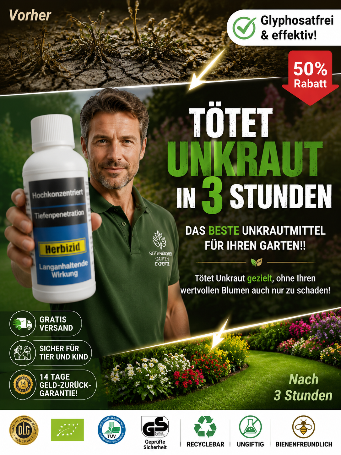 【100 Prozent Glyphosatfre】Hohenheim Forschungs-Bio-Unkrautvernichter✨5 Jahr Schutz vor Unkraut✨