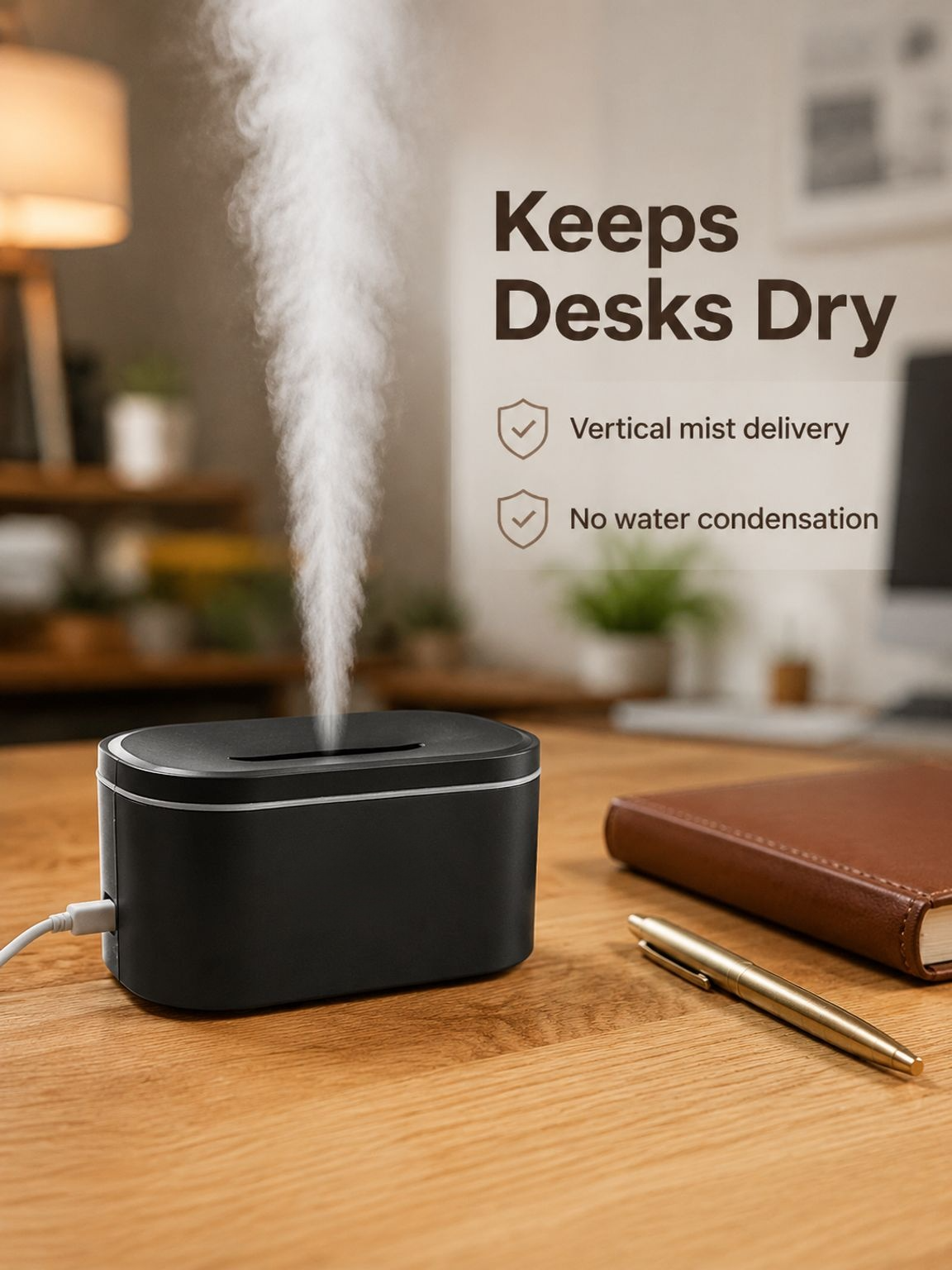 Modern USB-powered humidifier with soothing flame visual