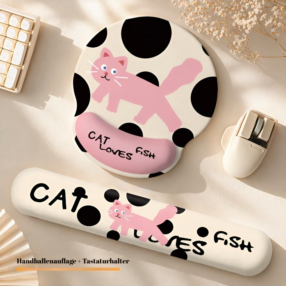 Rosa Katzen-Handgelenkauflage Mauspad, Tastatur-Handauflage für den Computer