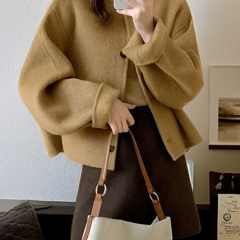 여성 겨울 양면 울 코트 루즈핏 라운드 숏 샤오샹 모직 코트