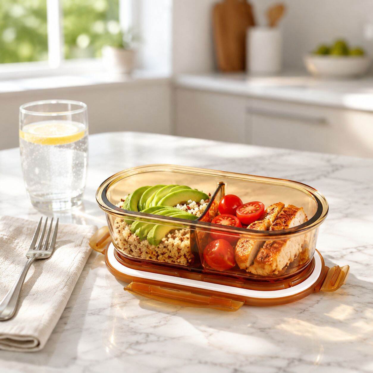 -[Must-have für den Fettabbau] Bernsteinfarbene, hochhitzebeständige Lunchbox mit hohem B