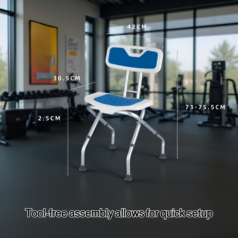 Senior woman sitting on foldable shower chair