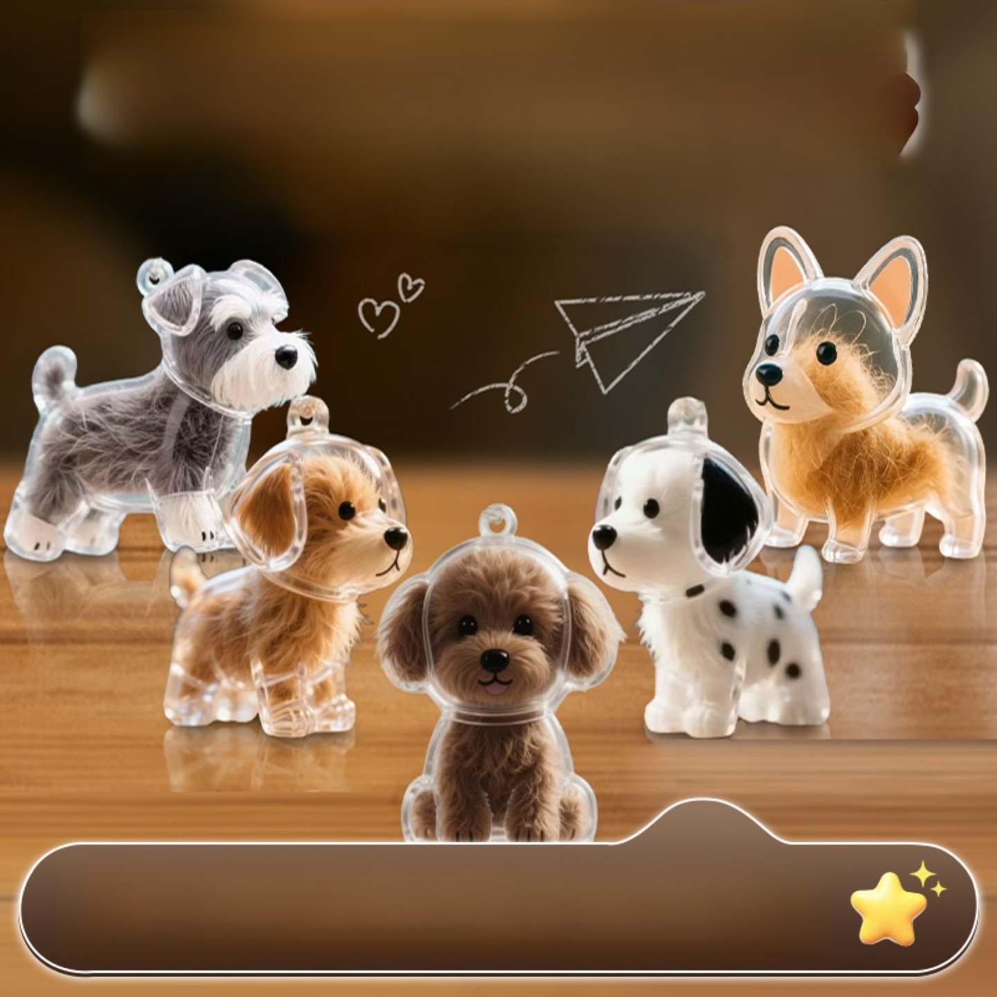 Porte-clés avec pendentif chien, boîte transparente pour poils d'animaux