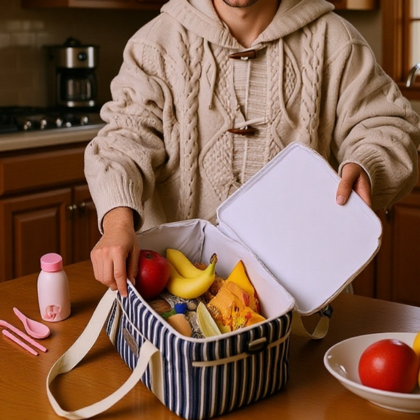 음식물 보관에 적합한 보온 핸드백 사용 예시