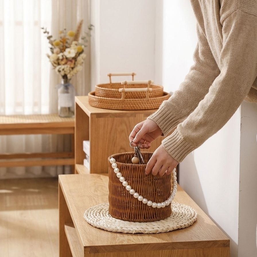 収納用ラタンバスケット