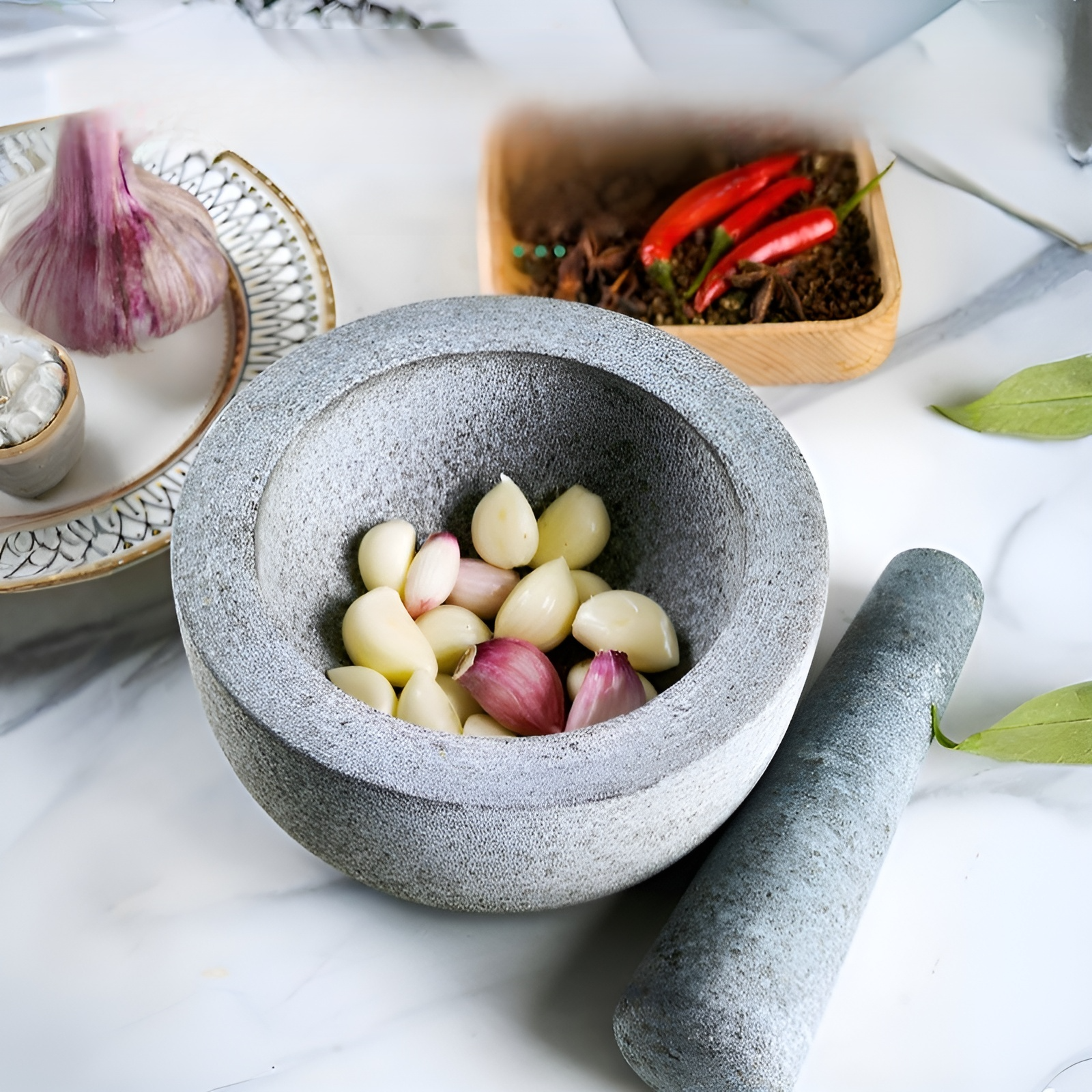 復古花崗岩手動搗蒜器