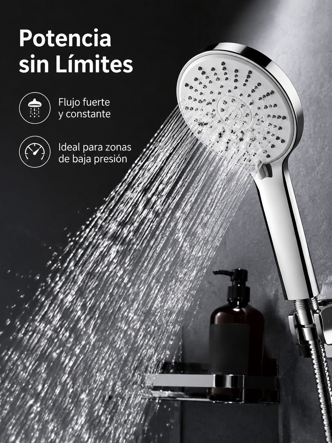 Efecto de alta presión de agua en la ducha de mano