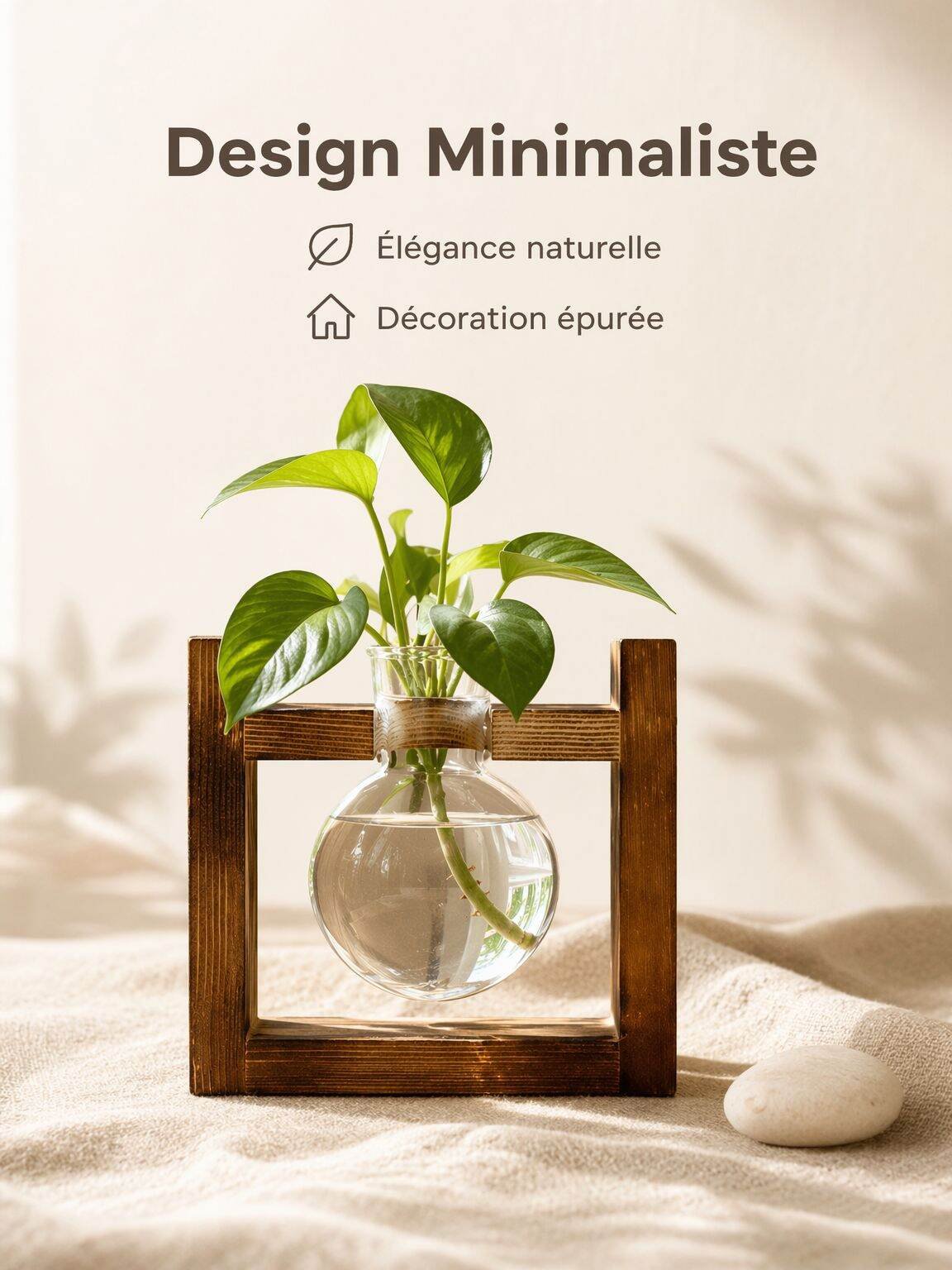 Petit vase hydroponique créatif avec support en bois