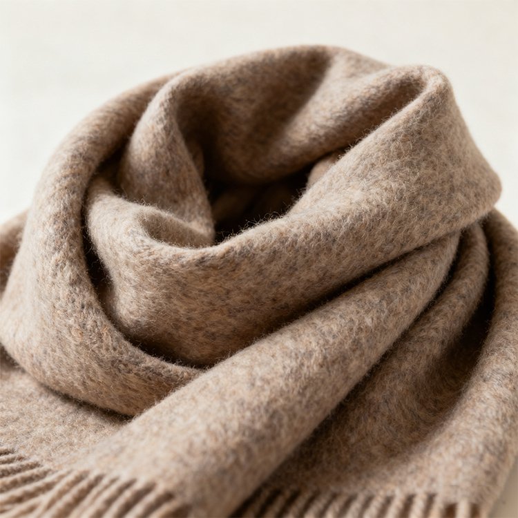 女性がフリンジ付きファッションストールを着用する様子