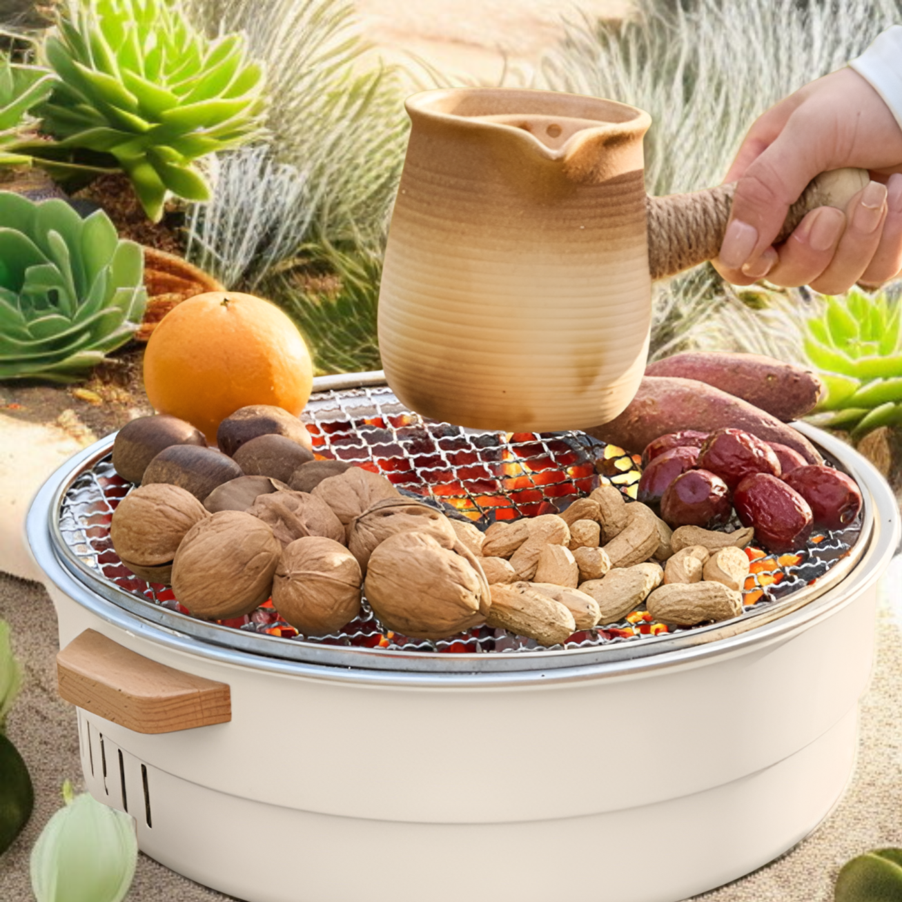 アウトドア炭火焼きグリル 囲炉裏式煮茶 焼き火用セット 家庭用